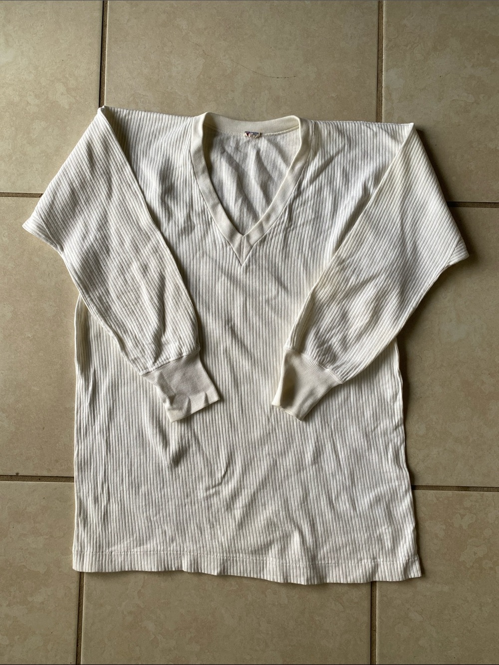 RARE Vintage Wool Shikibo 1980s V-Neck Ribbed Sweater 3/4 Sleeve Minimalist